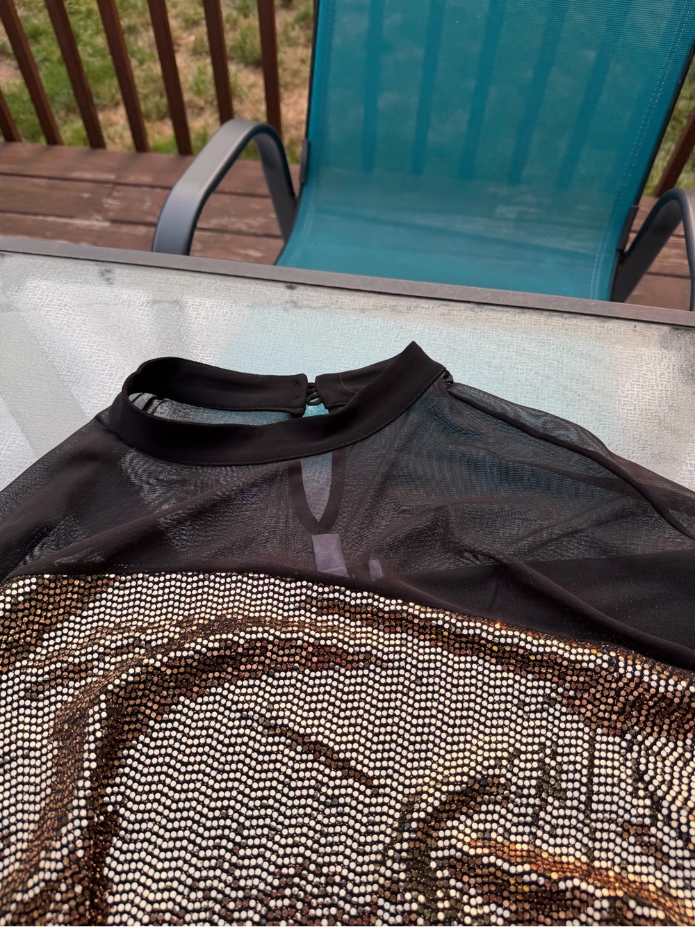 Nine West Black Mesh Top with Gold Sequin Accents - Picture 2 of 10